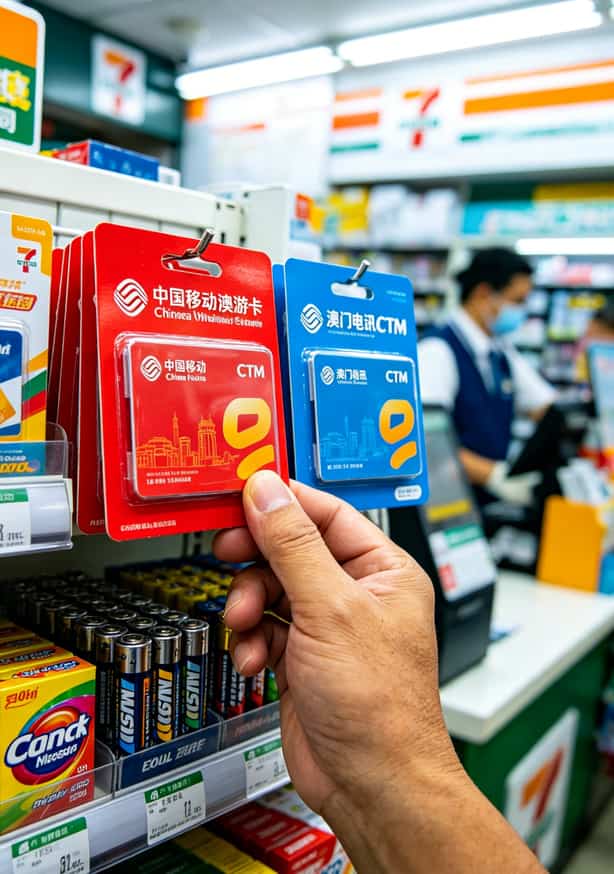 澳门7-11便利店货架上的流量卡