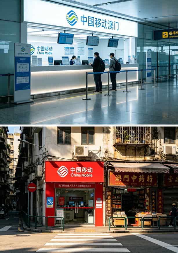 澳门国际机场运营商柜台和市区营业厅的位置对比