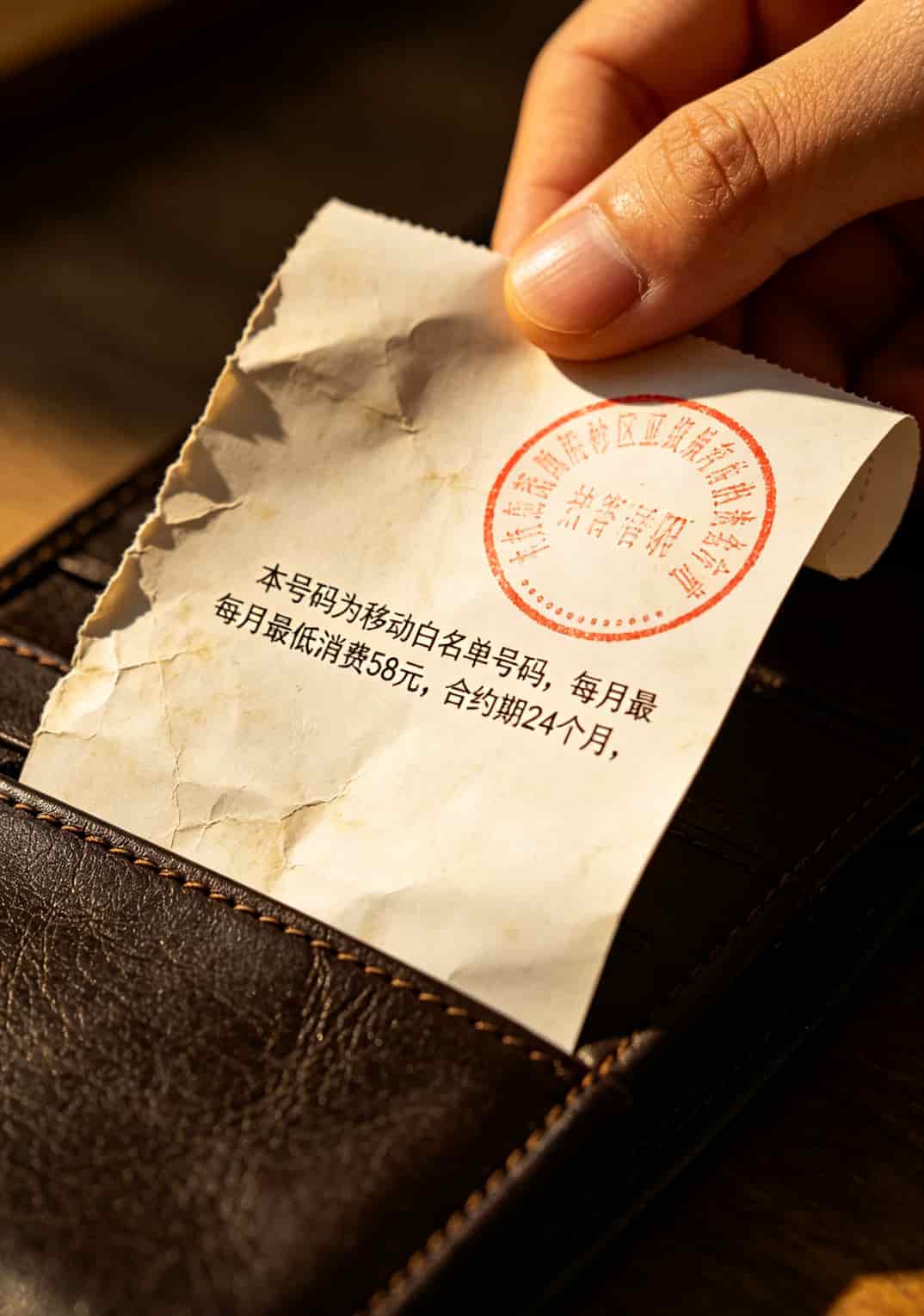 办卡收据小字条款放大特写