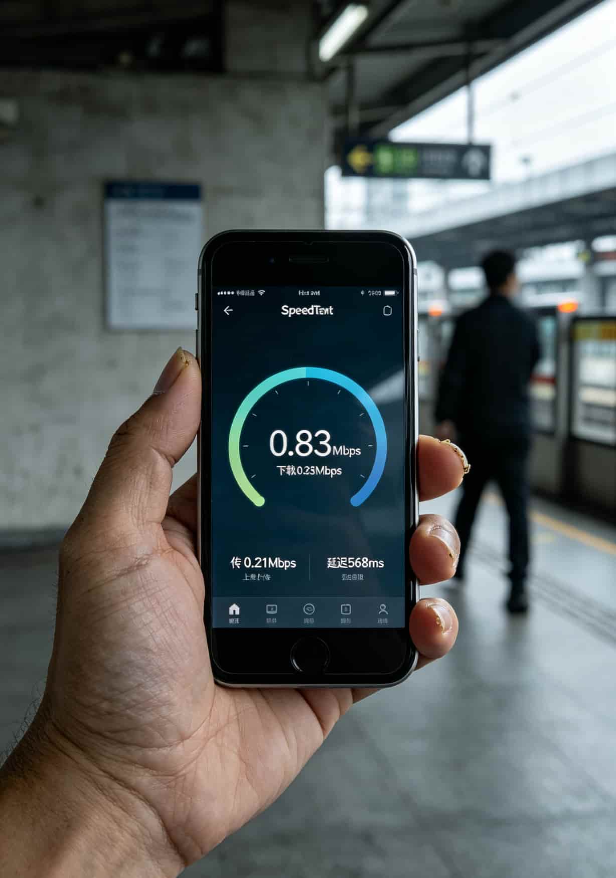 手机网速测试截图，显示下载速度0.8Mbps