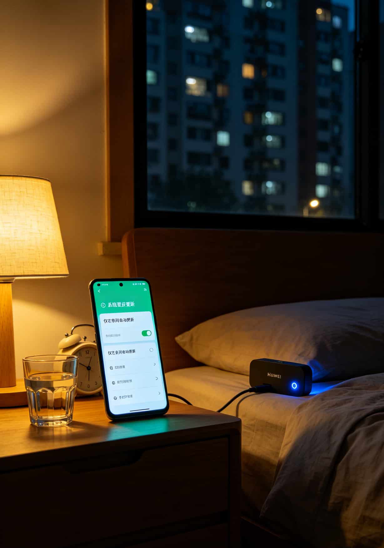 华为5G随身WiFi流量卡避坑指南:一张便宜又好用流量卡让我三年省两千 手机设置界面,显示‘仅在夜间自动更新’选项开启