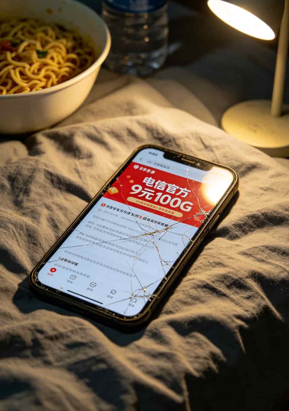华为随身WiFi断网自救:我花了6个月搞明白的办9元流量卡入口真相 拼多多低价流量卡商品页截图注意事项标注