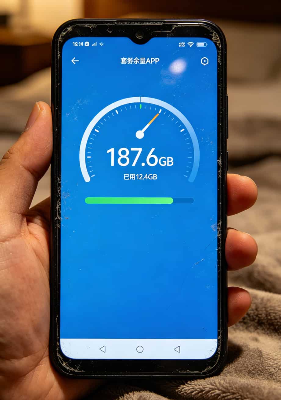 踩了大半年坑才搞懂:随身WiFi这么选最划算,**19元200g通用流量卡**真能省出一个亿 手机屏幕截图,显示运营商APP里套餐剩余流量187.6GB,已用12.4GB
