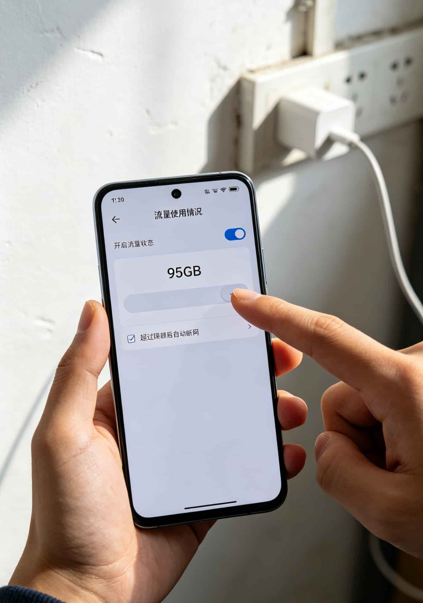 手机流量监控设置界面显示月度限额95GB