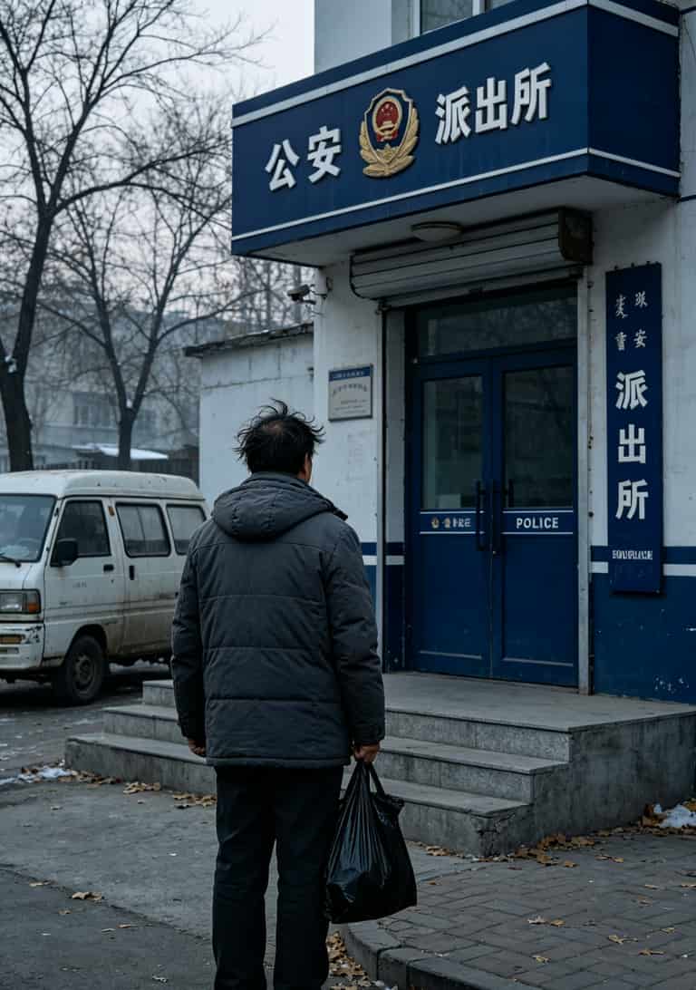 派出所门口站着一个人背影