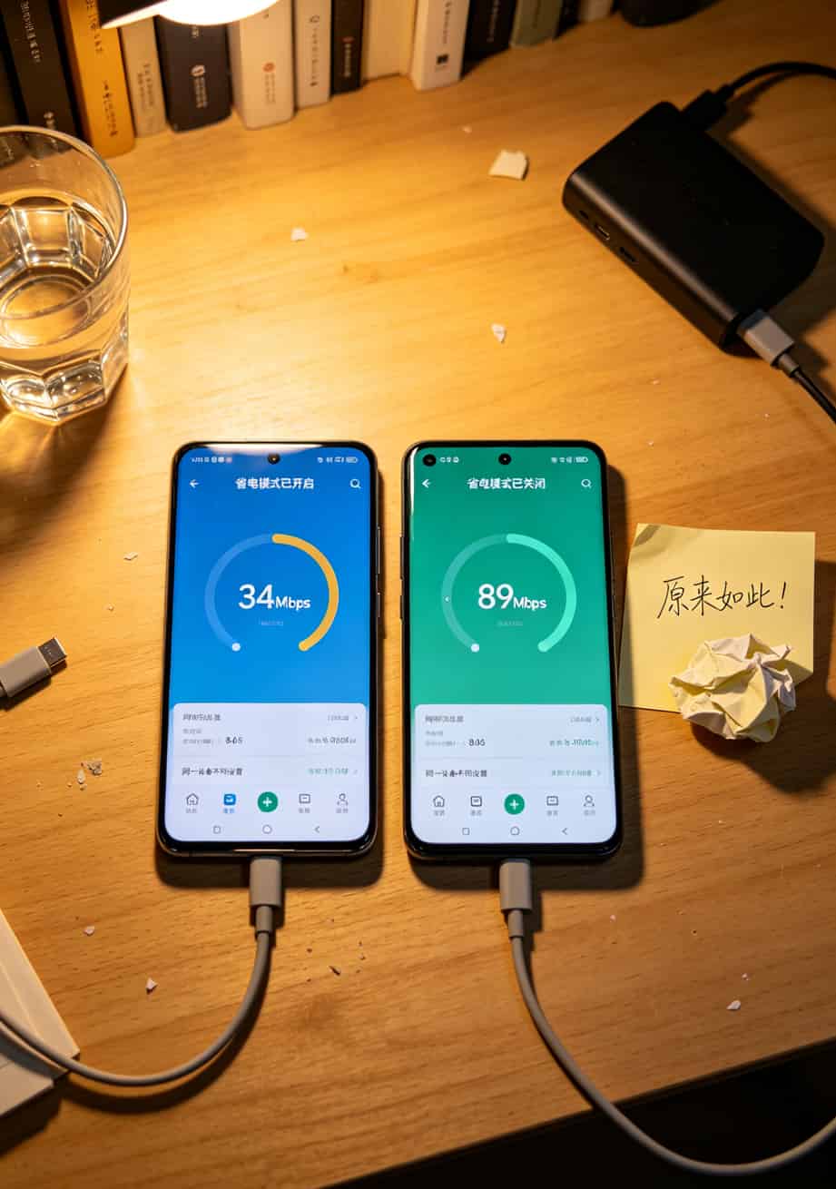 关闭手机省电模式前后网速对比图