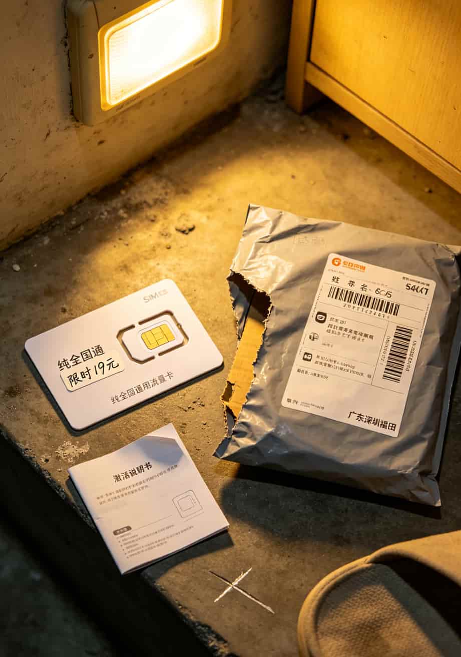 一张流量卡实物照片，卡片和包装盒