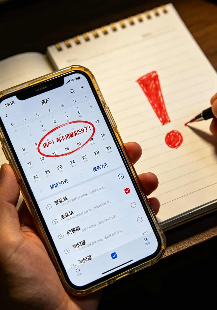 流量卡推荐,说句难听的,19元100G就是给韭菜准备的(附真实避坑法) 手机日历设置优惠期结束提醒的操作截图示意