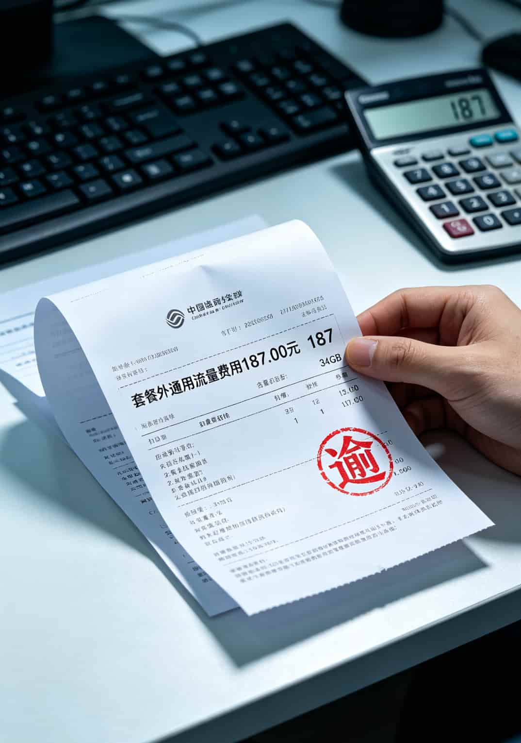 话费账单截图显示扣费187元的明细