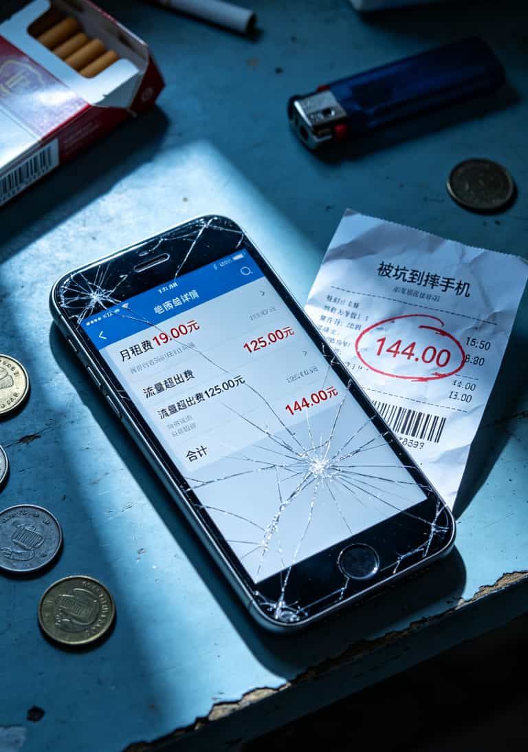 手机账单截图显示月租19元加超出费125元总计144元