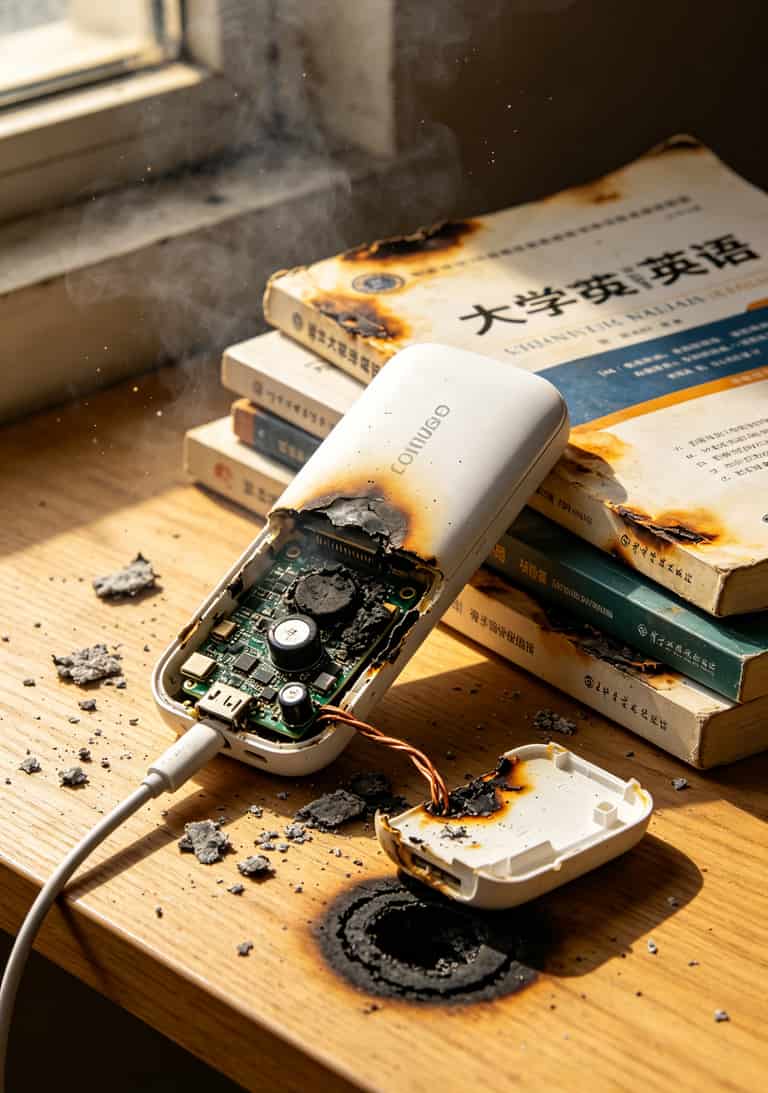 “20年流量卡”就是个笑话,我替你踩了4个月的坑才弄明白 烧焦的随身WiFi残骸,旁边的书本有明显烧痕