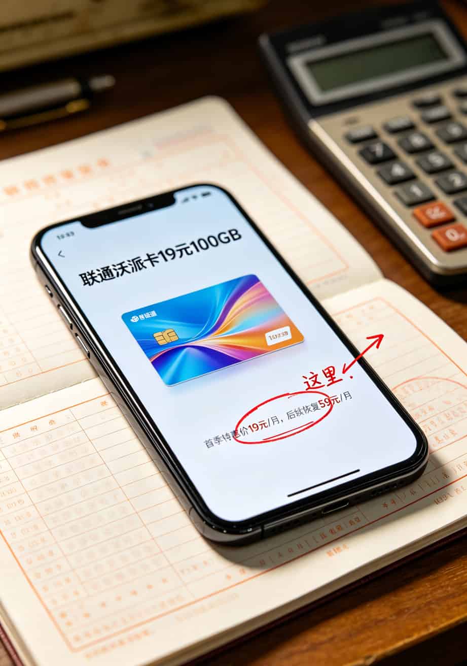 华为5G随身WiFi流量卡避坑指南:一张便宜又好用流量卡让我三年省两千 下单页面截图,底部用红圈标出灰色小字优惠条款