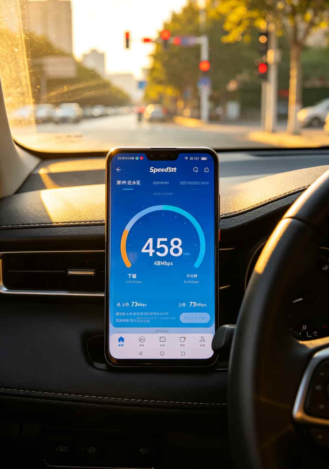 华为5G随身WiFi流量卡避坑指南:一张便宜又好用流量卡让我三年省两千 华为5G随身WiFi测速截图,下载速度显示458Mbps