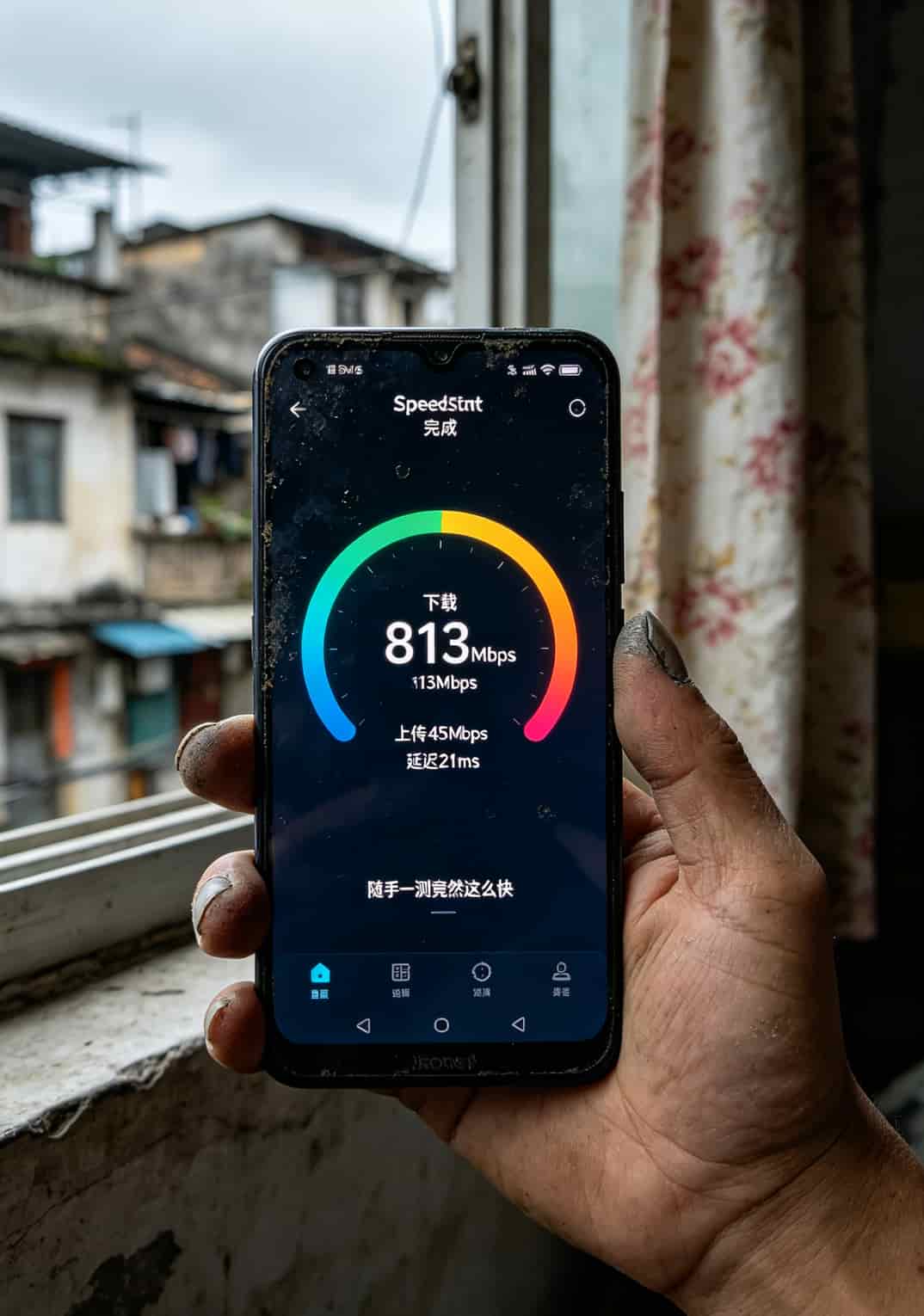 Speedtest测速结果截图，显示下载813Mbps上传45Mbps