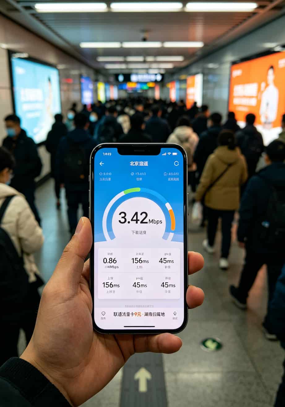 手机测速软件截图，显示下载速度3.4Mbps，ping值156ms