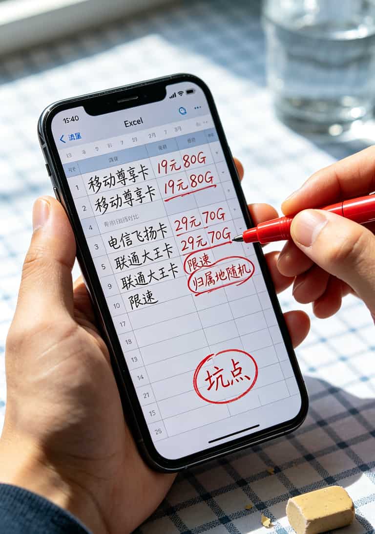 办了8张流量卡花了近800块冤枉钱,今天告诉你办理移动流量卡要多少钱才不算被坑 手机流量套餐对比表格截图