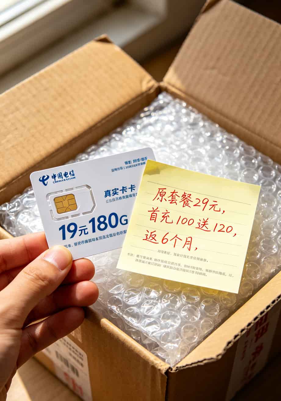 代理电信流量卡详情页截图，标注小字返费说明