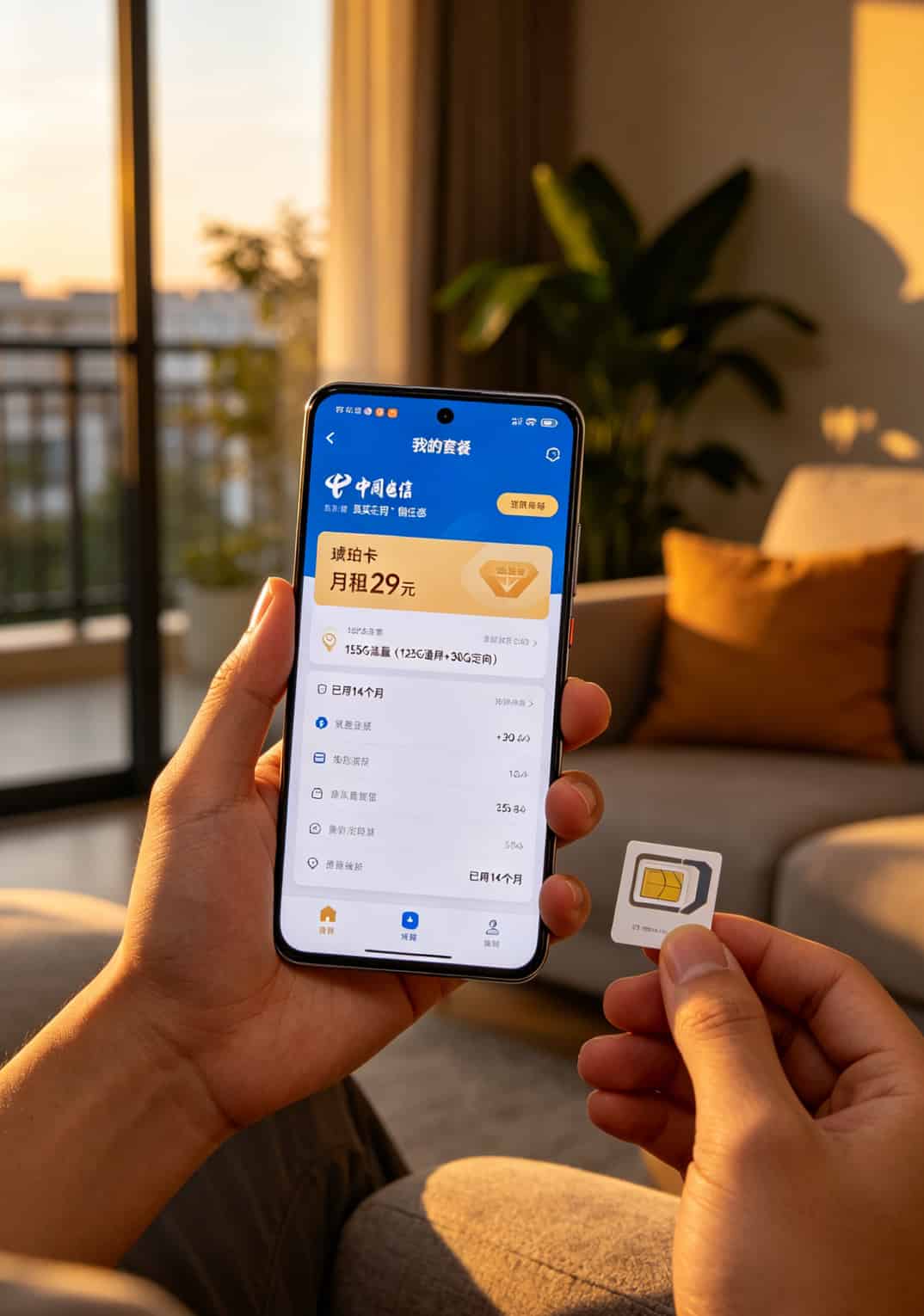 电信APP套餐详情截图，显示29元155G