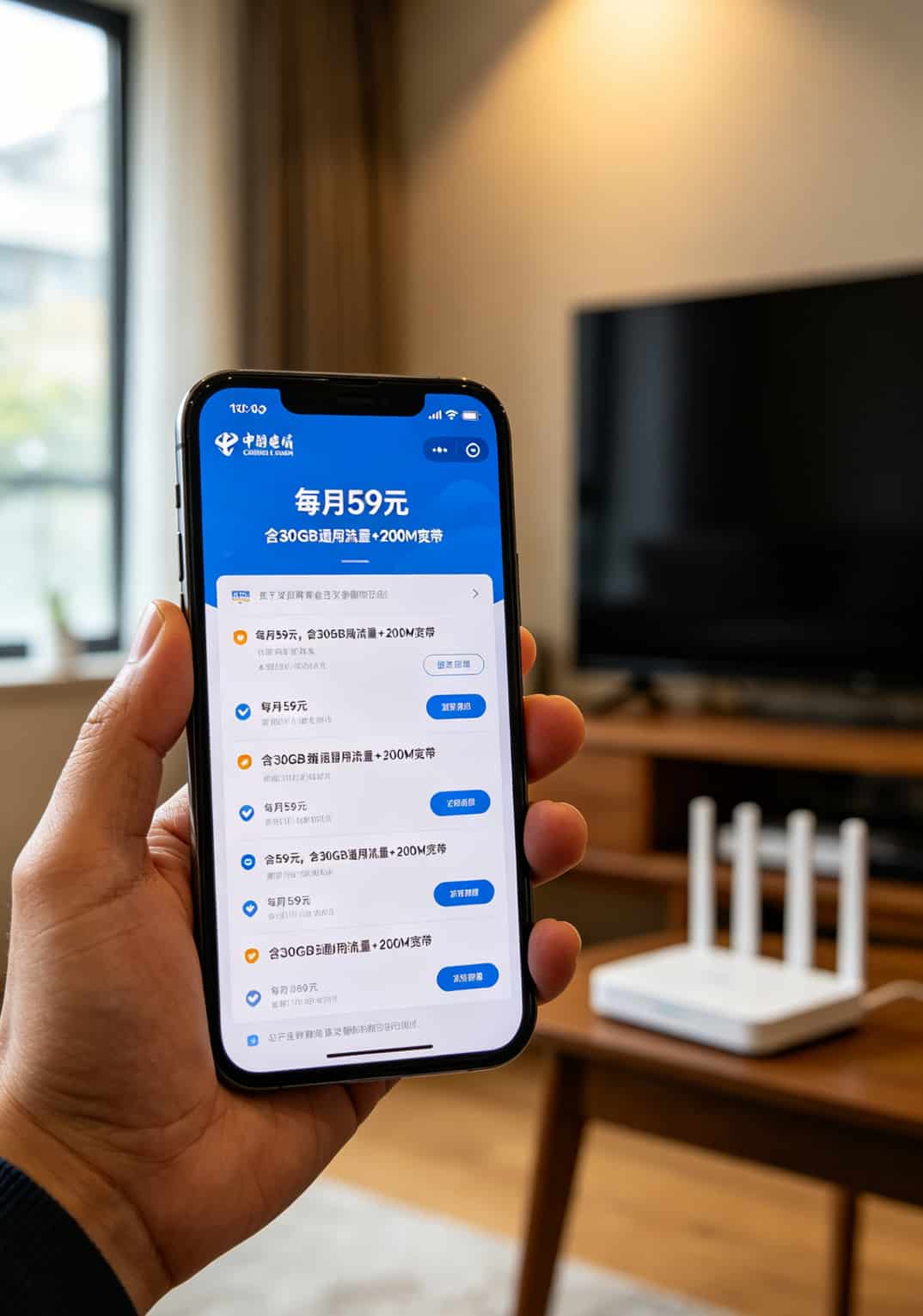 手机营业厅App上显示融合套餐详情，包含流量和宽带