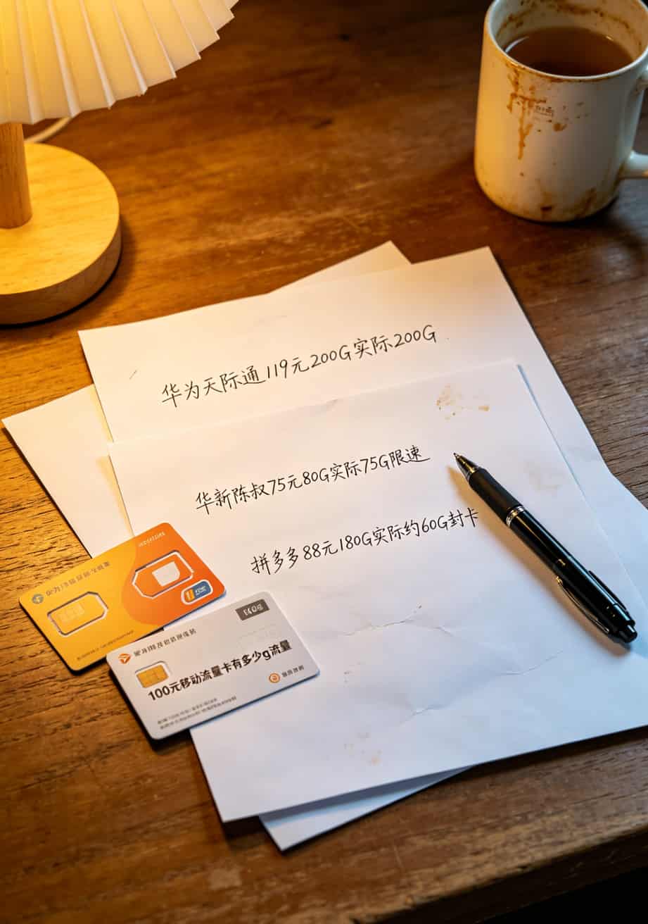 100元移动流量卡有多少g流量?我跑了三趟华新,实话都在这了 三张流量卡月度使用账单对比表格