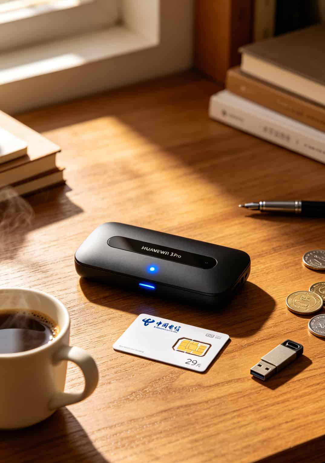 华为随行WiFi 3 Pro插入电信流量卡实物图