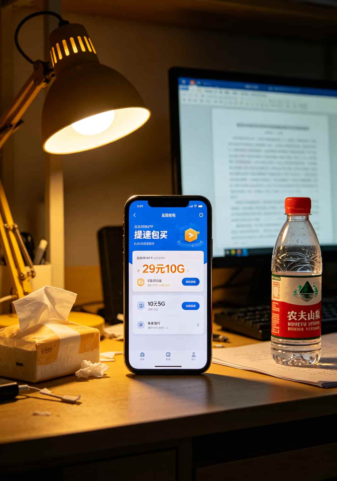 运营商APP提速包购买页面，显示29元10G套餐选项