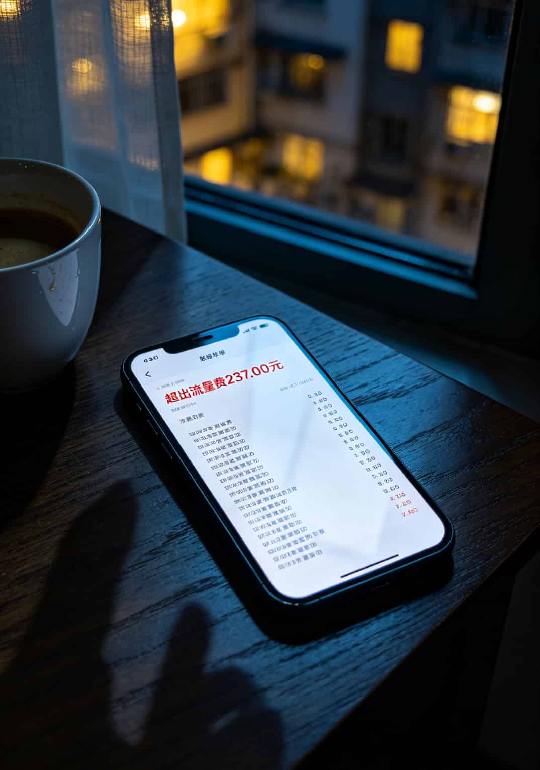 手机账单截图显示流量超出扣费237元