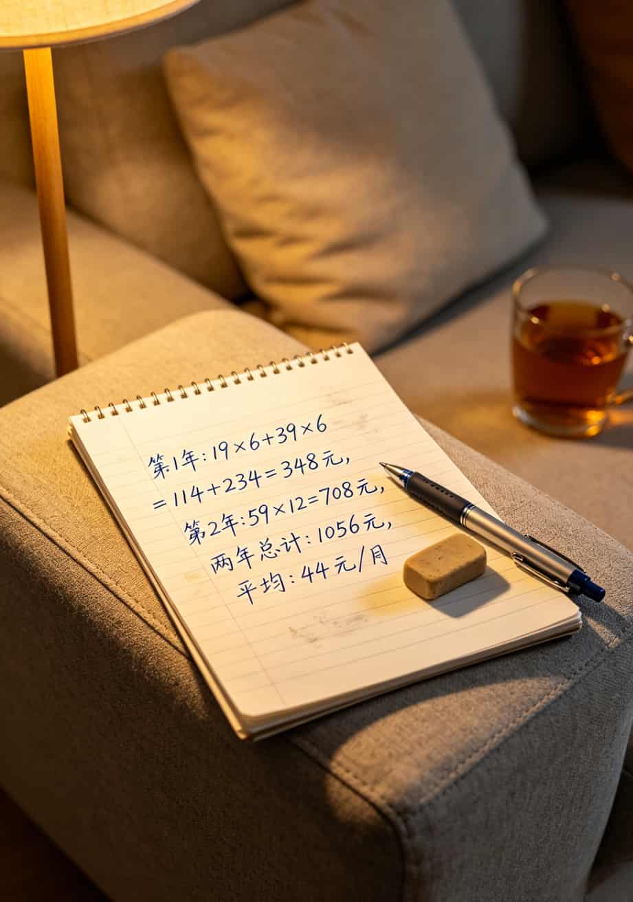 2021正规流量卡搭配华为随身WiFi,实测8张卡后我把真心话全倒出来了 两年费用计算表格,首年348元次年708元总计1056元