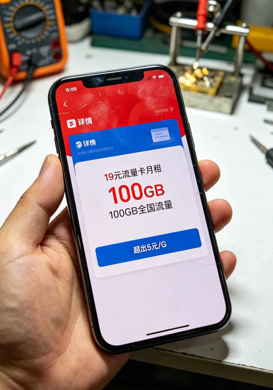 手机截图显示联通19元月租100G套餐详情