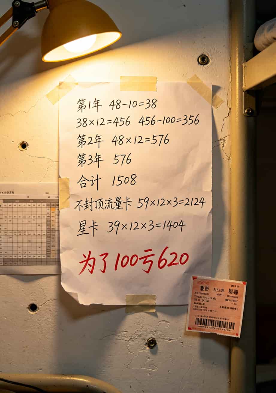 联通校园卡三年费用计算表格，首年到第三年支出明细