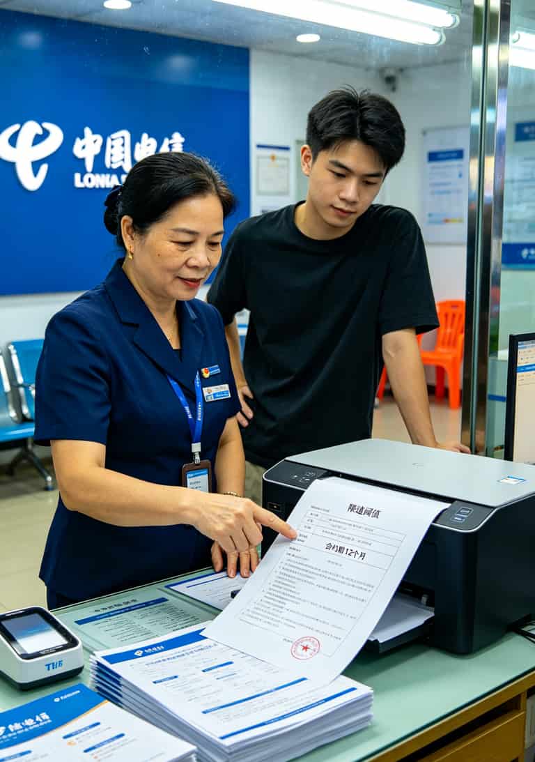 2021电信流量卡推荐,别再花冤枉钱了!这三张卡我用了快一年告诉你真相 电信营业厅业务办理实拍,工作人员展示合约条款