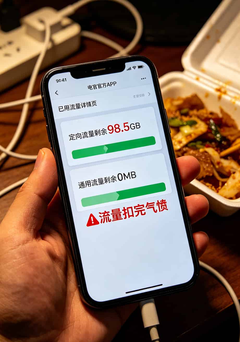 电信APP流量详情页显示定向流量剩余较多、通用流量已用完