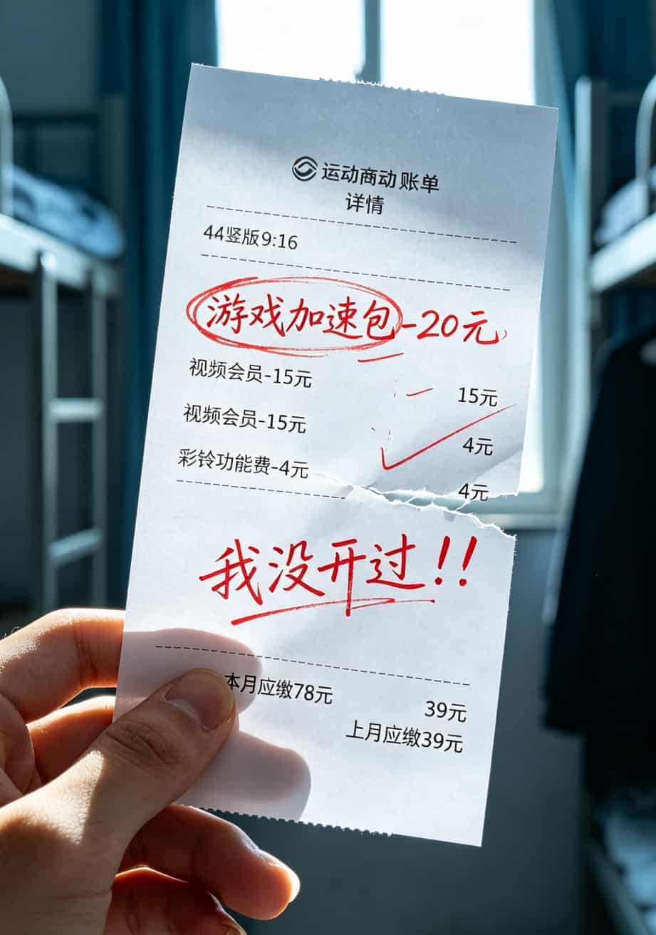 手机账单截图，显示多个不明增值业务扣费明细