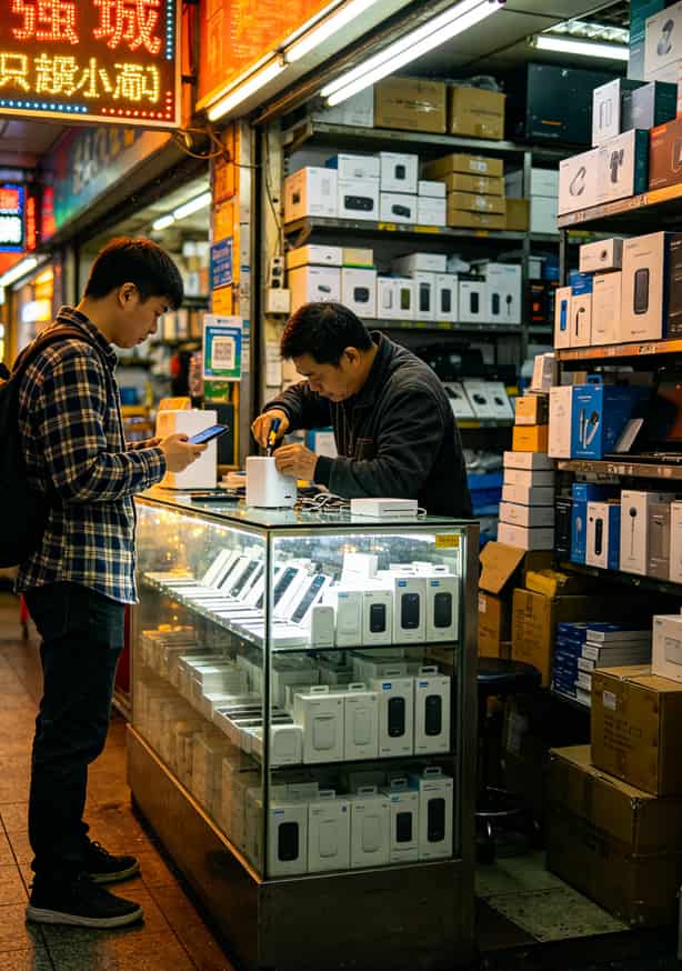 我真服了!b站流量卡怎么退订?跑了四趟华强北才整明白 华强北赛格广场负一楼背包客交易场景