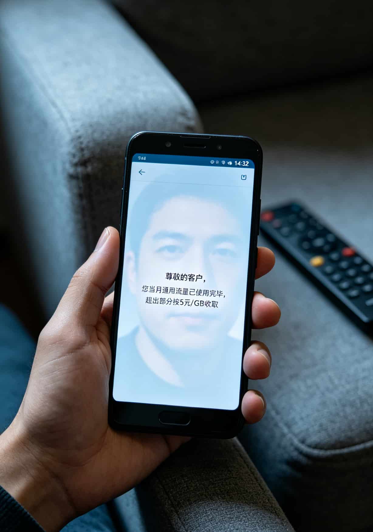手机屏幕上显示流量不足的短信提醒截图