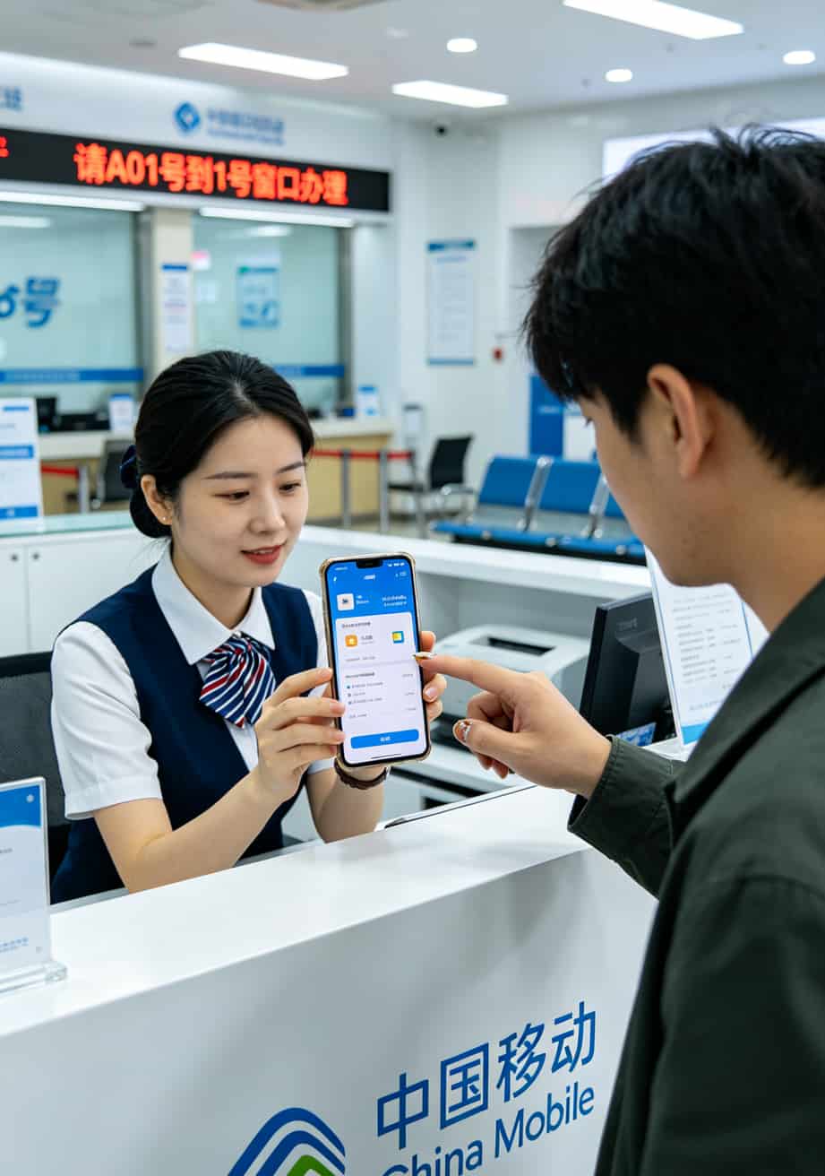 19元的流量卡怎么样?我测了5张卡亏了300块,大实话都在这 移动营业厅柜台,工作人员在查看手机SIM卡信息