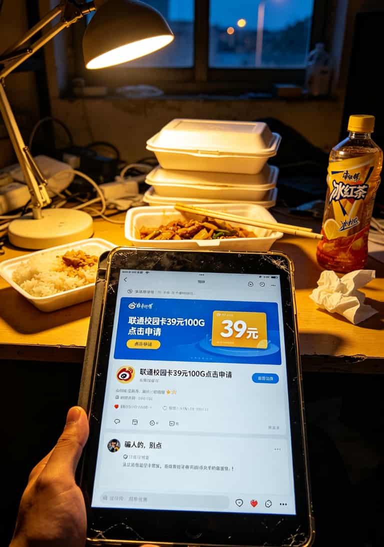 微博广告截图显示联通校园卡39元100G申请链接