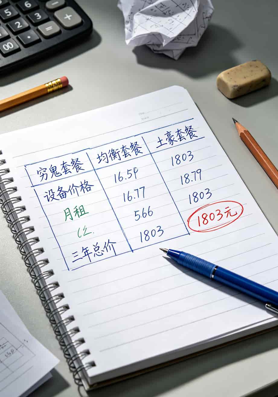 三种价位华为随身WiFi搭配畅享卡流量卡的成本对比表格