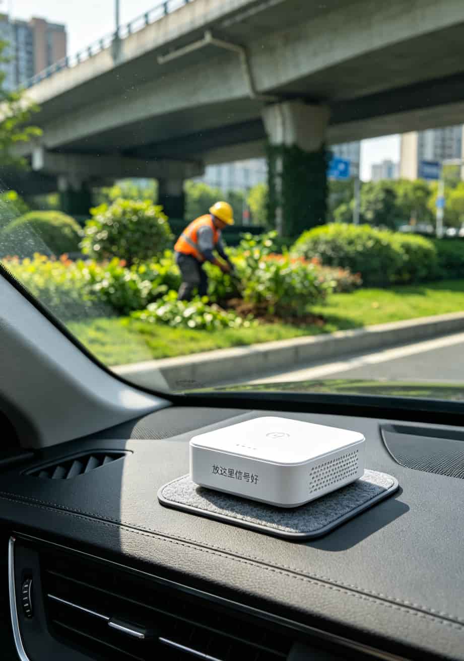 随身WiFi放在车窗旁的中控台上