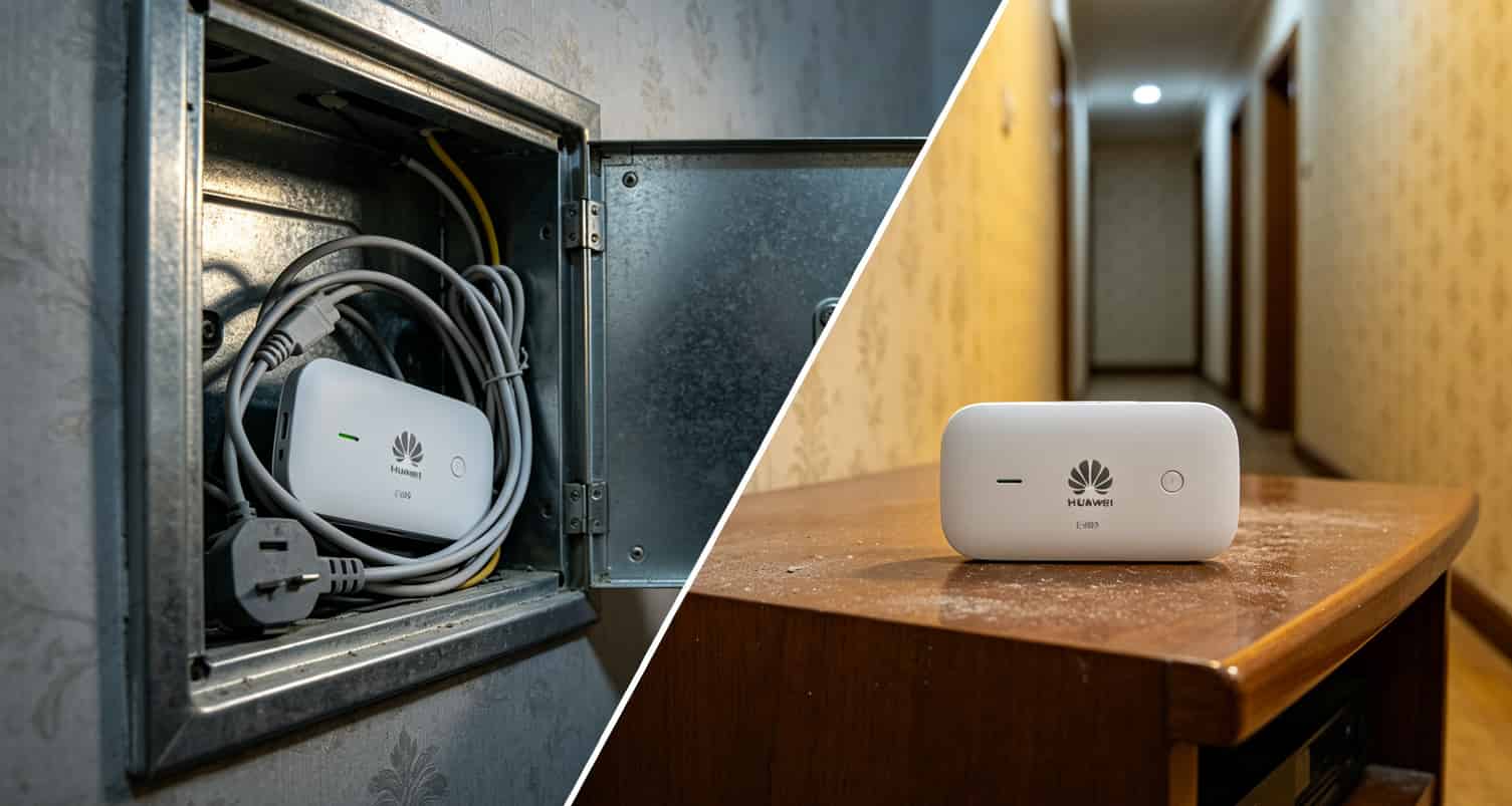 随身WiFi摆放位置对比实验，弱电箱内与外信号强度差异截图