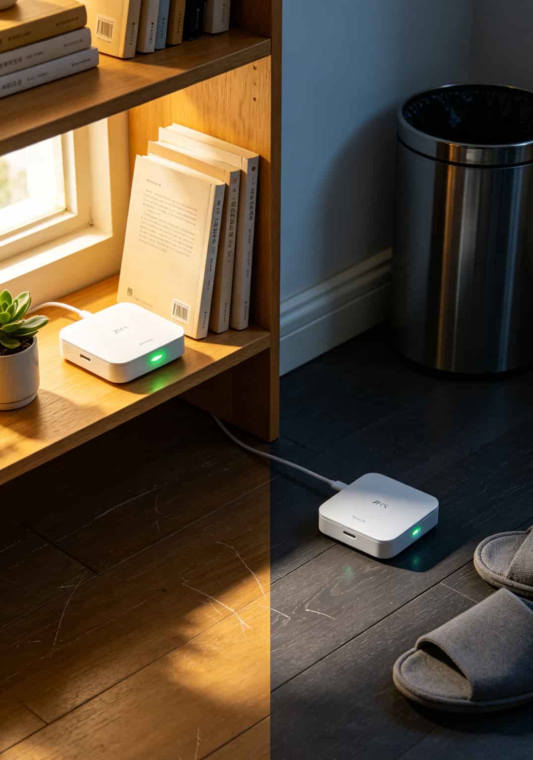 随身WiFi正确摆放位置对比，书架 vs 地面