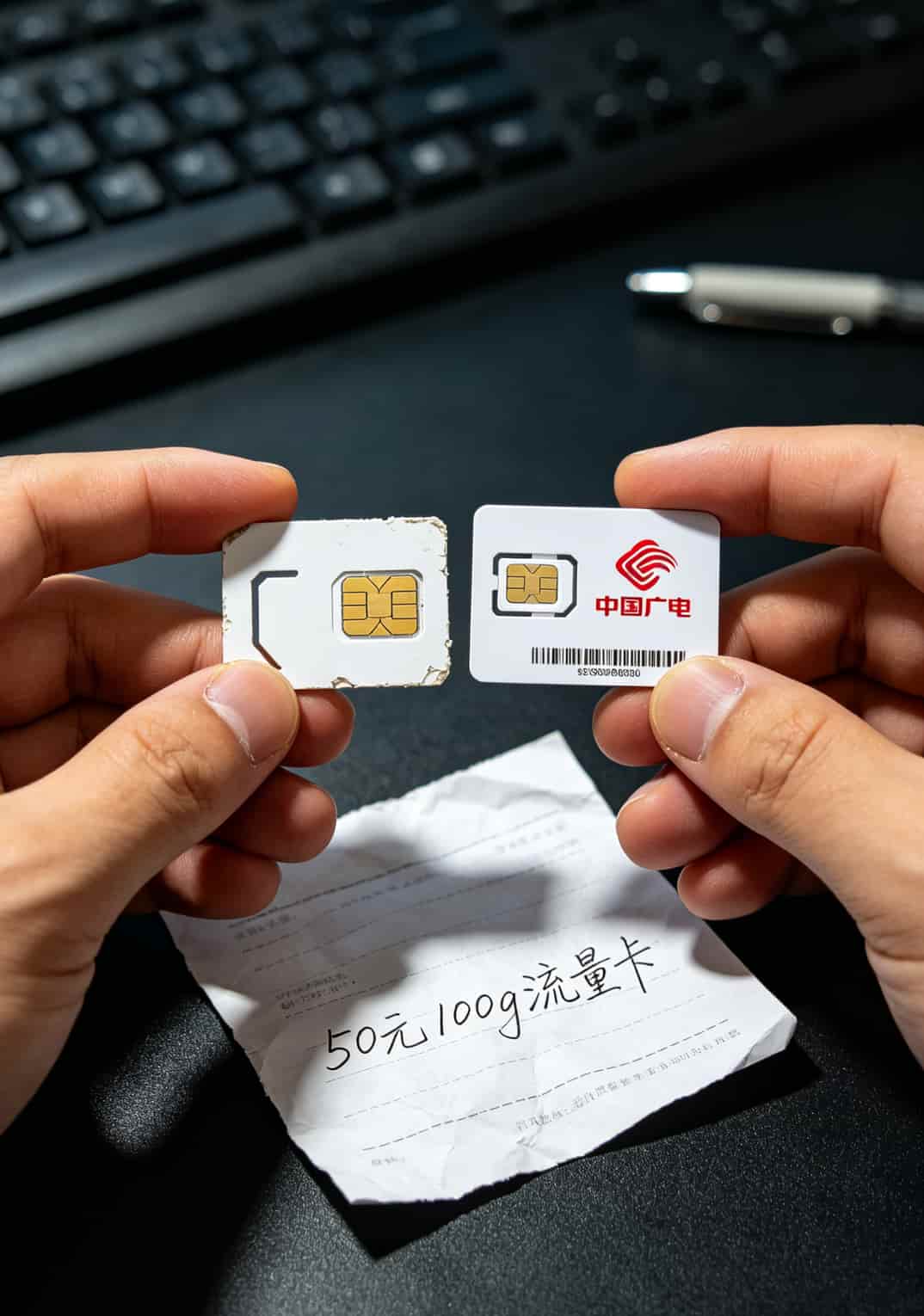 一张50元100g流量卡+华为随身WiFi,我替你们踩了半年坑,这是真实体验 白色无标识的物联卡与正规广电卡对比