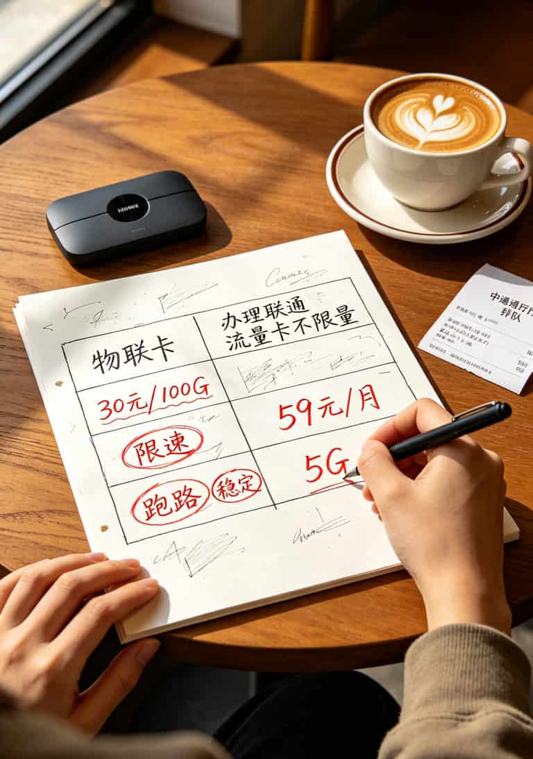 华为随身WiFi老断网?别急着换设备!先办张联通流量卡不限量,再按这土法排查,90%故障自己搞定 物联卡与正规联通流量卡套餐对比表格