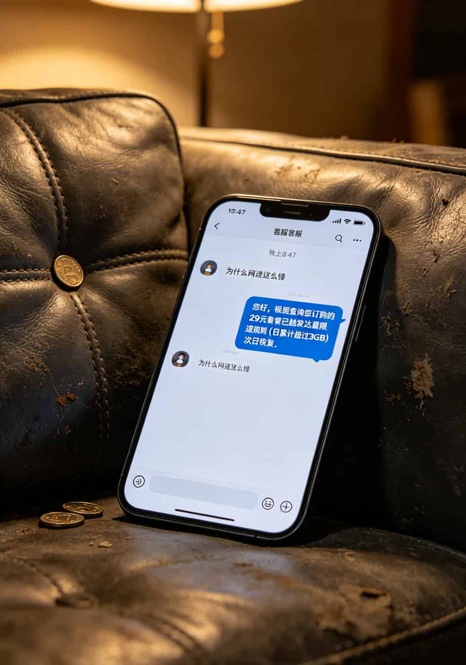 阿福卡 流量 血泪教训:亏了200块总结的避坑指南(真人实测) 阿福卡客服对话截图,显示限速规则说明