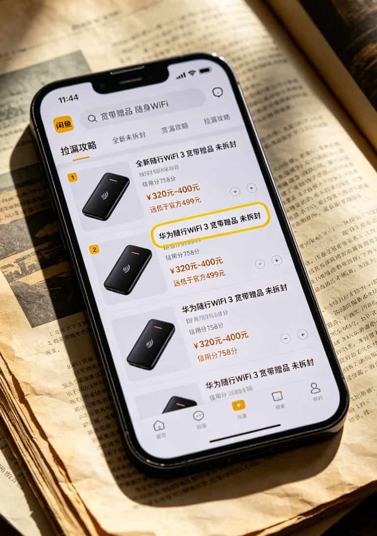 笔记本电脑能用流量卡吗?我折腾了半年,800块学费换来的大实话 闲鱼搜索界面搜索“宽带赠品 随身WiFi”的截图