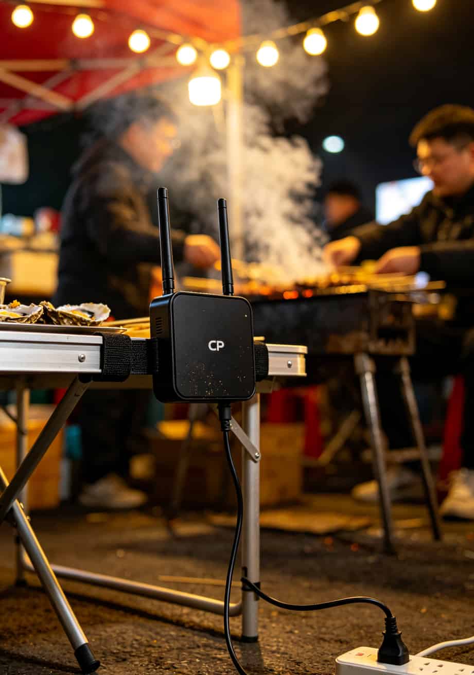 萧山夜市烤生蚝摊的CPE设备安装实拍