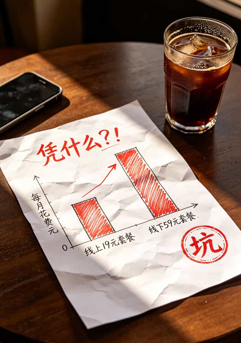 19元100G流量卡怎么办理才不踩坑?跑市场半年废了6张卡,这篇全是实话 运营商线上线下套餐价格对比柱状图