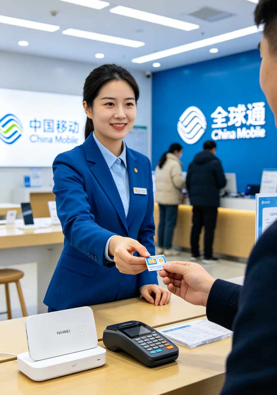 华为随身WiFi用户别再当冤大头了!找对办流量卡的地方,一年省下的钱够你吃10顿火锅 中国移动营业厅办理随身WiFi流量卡的服务柜台实拍